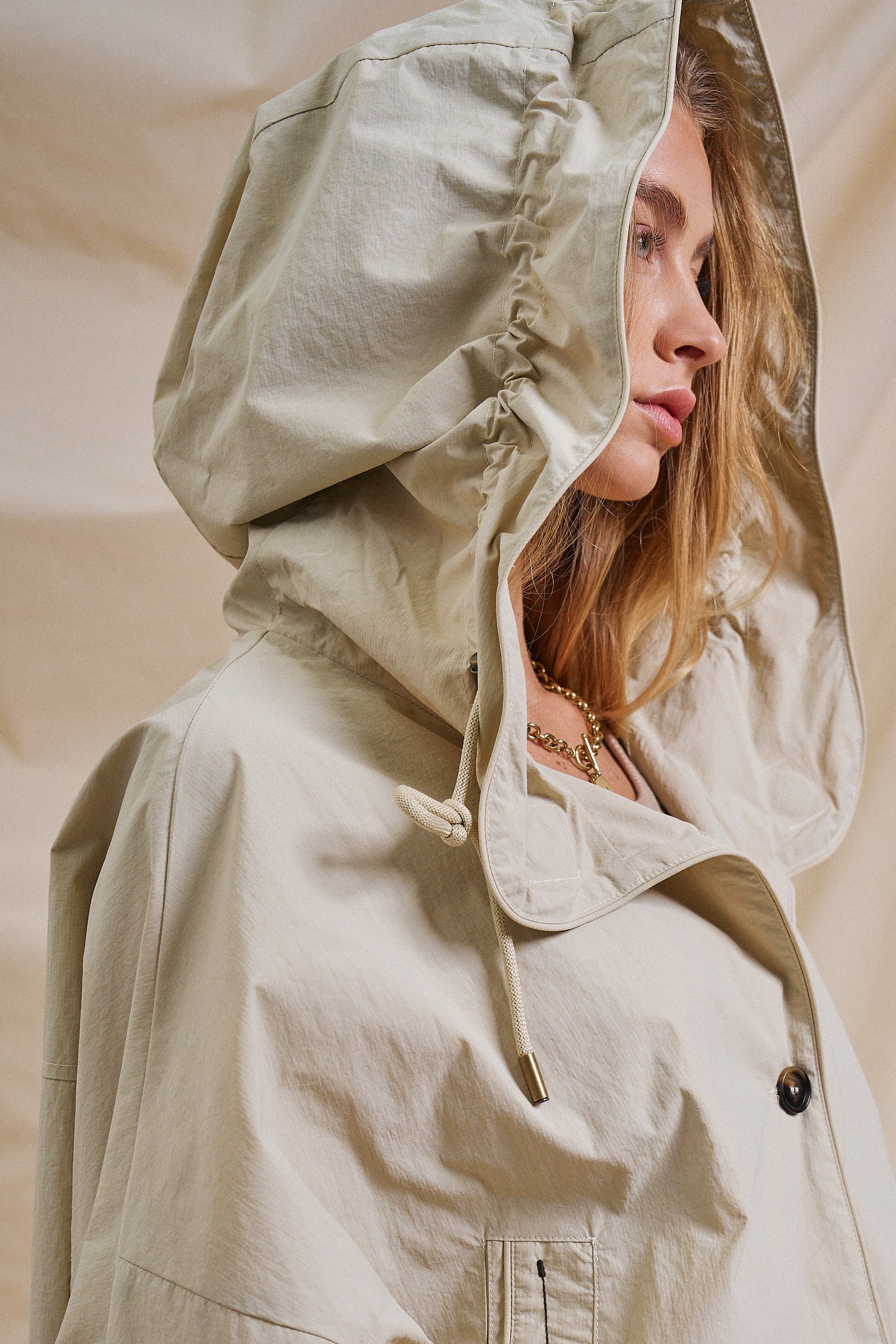 Cropped Hooded Utility Jacket with Button Front in Khaki - Women's Jackets & Outerwear | Urban Daizy
