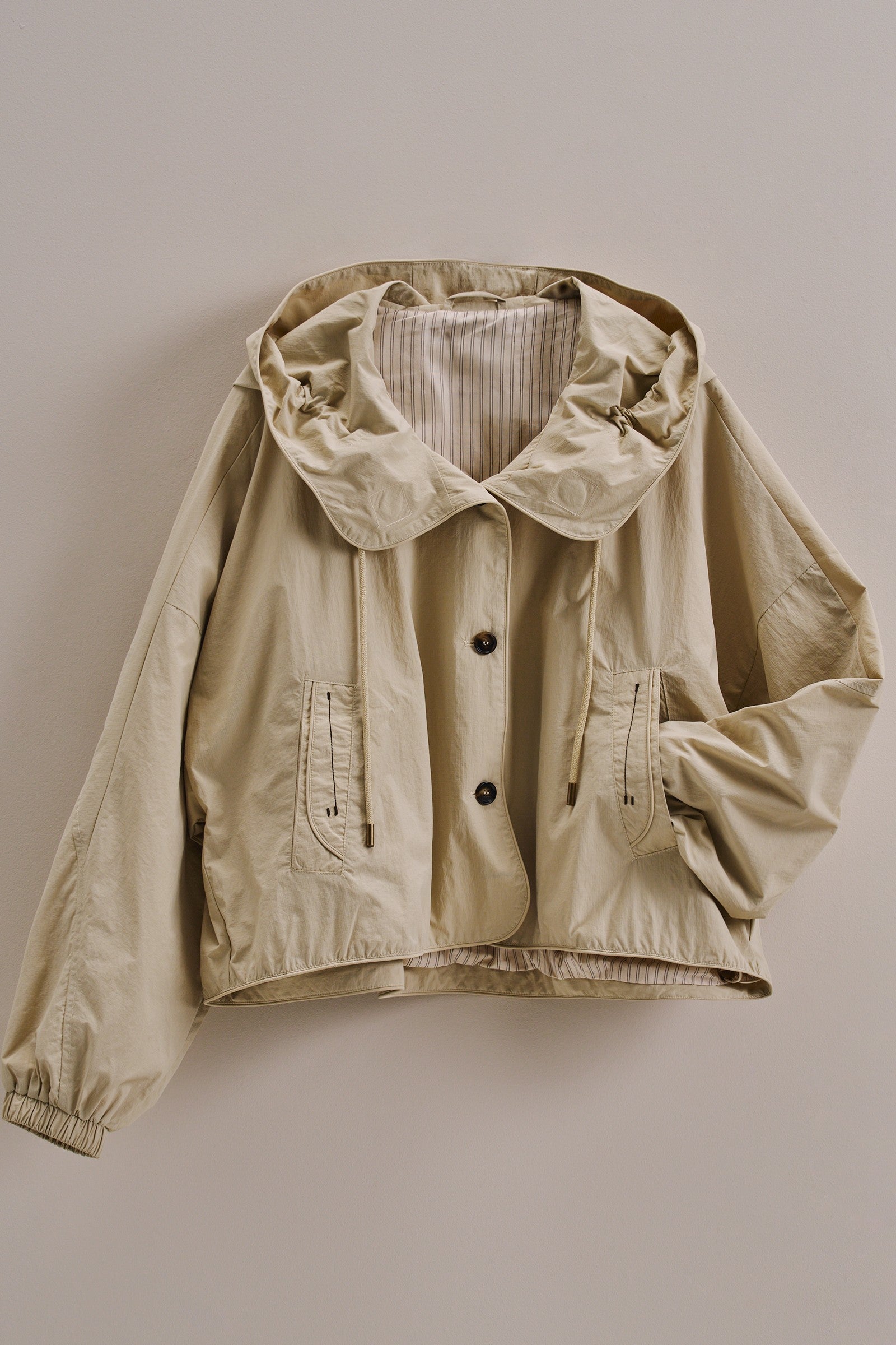 Cropped Hooded Utility Jacket with Button Front in Khaki - Women's Jackets & Outerwear | Urban Daizy