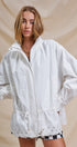 Eyelet Trim Drawstring Zip-Up Jacket in White - Women's Jackets & Outerwear | Urban Daizy