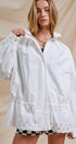 Eyelet Trim Drawstring Zip-Up Jacket in White - Women's Jackets & Outerwear | Urban Daizy