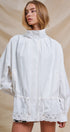Eyelet Trim Drawstring Zip-Up Jacket in White - Women's Jackets & Outerwear | Urban Daizy