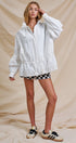 Eyelet Trim Drawstring Zip-Up Jacket in White - Women's Jackets & Outerwear | Urban Daizy