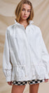Eyelet Trim Drawstring Zip-Up Jacket in White - Women's Jackets & Outerwear | Urban Daizy
