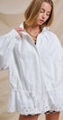 Eyelet Trim Drawstring Zip-Up Jacket in White - Women's Jackets & Outerwear | Urban Daizy