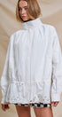 Eyelet Trim Drawstring Zip-Up Jacket in White - Women's Jackets & Outerwear | Urban Daizy