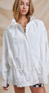 Eyelet Trim Drawstring Zip-Up Jacket in White - Women's Jackets & Outerwear | Urban Daizy