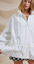 Eyelet Trim Drawstring Zip-Up Jacket in White - Women's Jackets & Outerwear | Urban Daizy