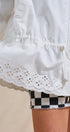 Eyelet Trim Drawstring Zip-Up Jacket in White - Women's Jackets & Outerwear | Urban Daizy