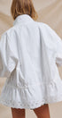 Eyelet Trim Drawstring Zip-Up Jacket in White - Women's Jackets & Outerwear | Urban Daizy