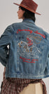 Embroidered Western Cowgirl Denim Trucker Jacket in Denim - Women's Jackets & Blazers | Urban Daizy