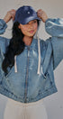 Hooded Denim Zip Up Jacket with Terry Hood in Denim - Women's Jackets & Blazers | Urban Daizy