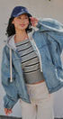 Hooded Denim Zip Up Jacket with Terry Hood in Denim - Women's Jackets & Blazers | Urban Daizy