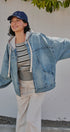 Hooded Denim Zip Up Jacket with Terry Hood in Denim - Women's Jackets & Blazers | Urban Daizy
