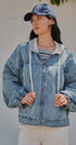 Hooded Denim Zip Up Jacket with Terry Hood in Denim - Women's Jackets & Blazers | Urban Daizy