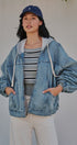 Hooded Denim Zip Up Jacket with Terry Hood in Denim - Women's Jackets & Blazers | Urban Daizy