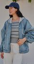 Hooded Denim Zip Up Jacket with Terry Hood in Denim - Women's Jackets & Blazers | Urban Daizy