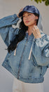 Hooded Denim Zip Up Jacket with Terry Hood in Denim - Women's Jackets & Blazers | Urban Daizy