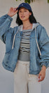 Hooded Denim Zip Up Jacket with Terry Hood in Denim - Women's Jackets & Blazers | Urban Daizy