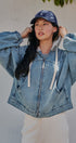 Hooded Denim Zip Up Jacket with Terry Hood in Denim - Women's Jackets & Blazers | Urban Daizy