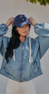 Hooded Denim Zip Up Jacket with Terry Hood in Denim - Women's Jackets & Blazers | Urban Daizy