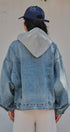 Hooded Denim Zip Up Jacket with Terry Hood in Denim - Women's Jackets & Blazers | Urban Daizy