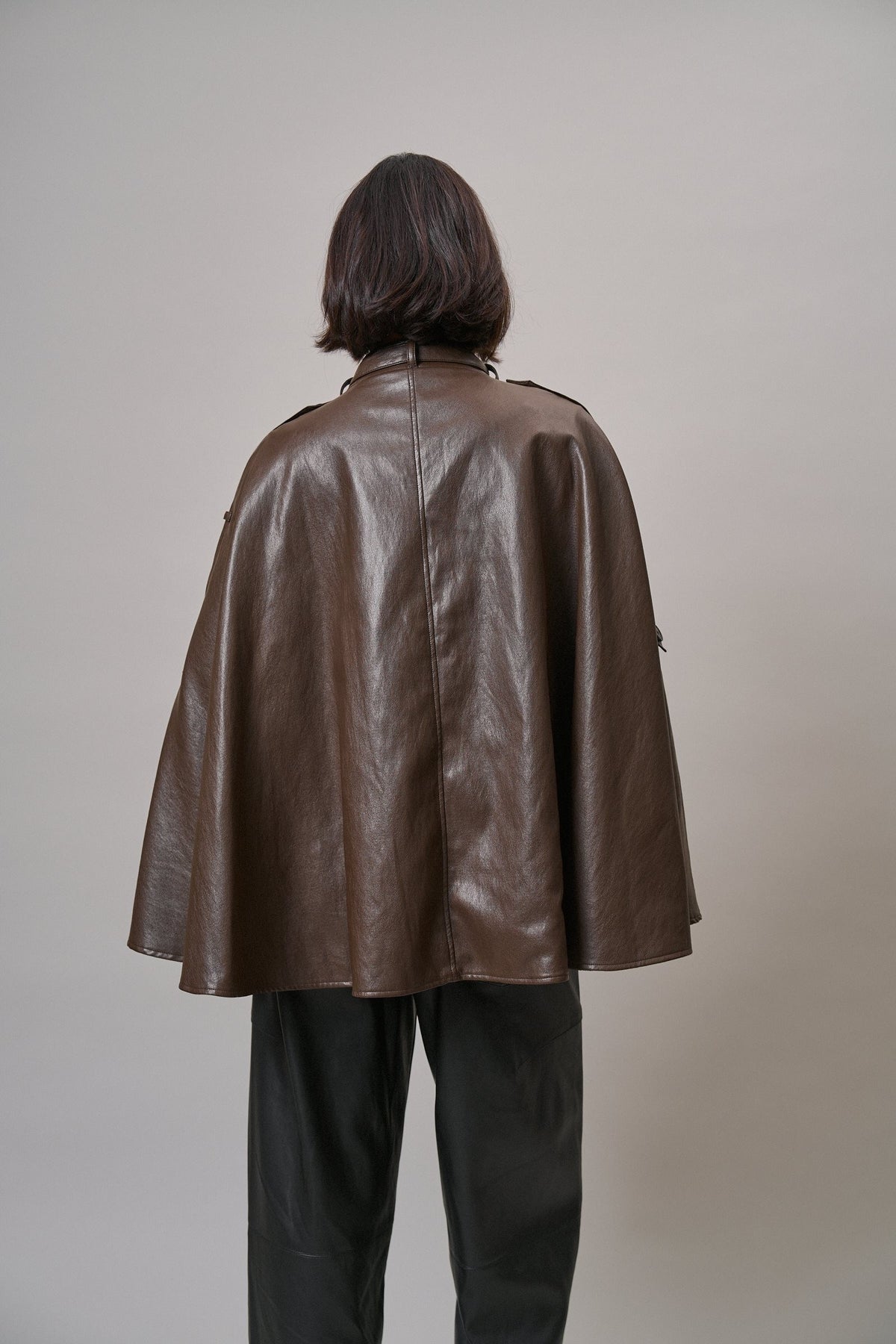 Boulevard Faux Leather Cape Jacket in Brown - Women's Capes & Ponchos | Urban Daizy