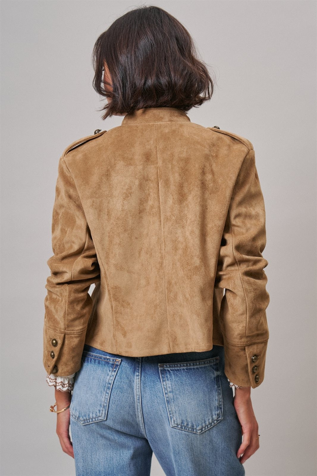 Napoleon Double-Breasted Faux Suede Jacket in Camel - Women's Jackets & Blazers | Urban Daizy