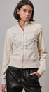 Military Band Glitter Trim Zip-Up Sweatshirt Jacket in Khaki - Women's Jackets & Blazers | Urban Daizy