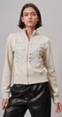 Military Band Glitter Trim Zip-Up Sweatshirt Jacket in Khaki - Women's Jackets & Blazers | Urban Daizy