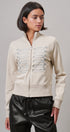 Military Band Glitter Trim Zip-Up Sweatshirt Jacket in Khaki - Women's Jackets & Blazers | Urban Daizy