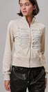 Military Band Glitter Trim Zip-Up Sweatshirt Jacket in Khaki - Women's Jackets & Blazers | Urban Daizy