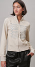 Military Band Glitter Trim Zip-Up Sweatshirt Jacket in Khaki - Women's Jackets & Blazers | Urban Daizy