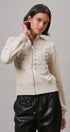 Military Band Glitter Trim Zip-Up Sweatshirt Jacket in Khaki - Women's Jackets & Blazers | Urban Daizy