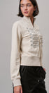 Military Band Glitter Trim Zip-Up Sweatshirt Jacket in Khaki - Women's Jackets & Blazers | Urban Daizy
