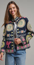 Suzani Embroidered Corduroy Jacket in Navy - Women's Jackets & Blazers | Urban Daizy