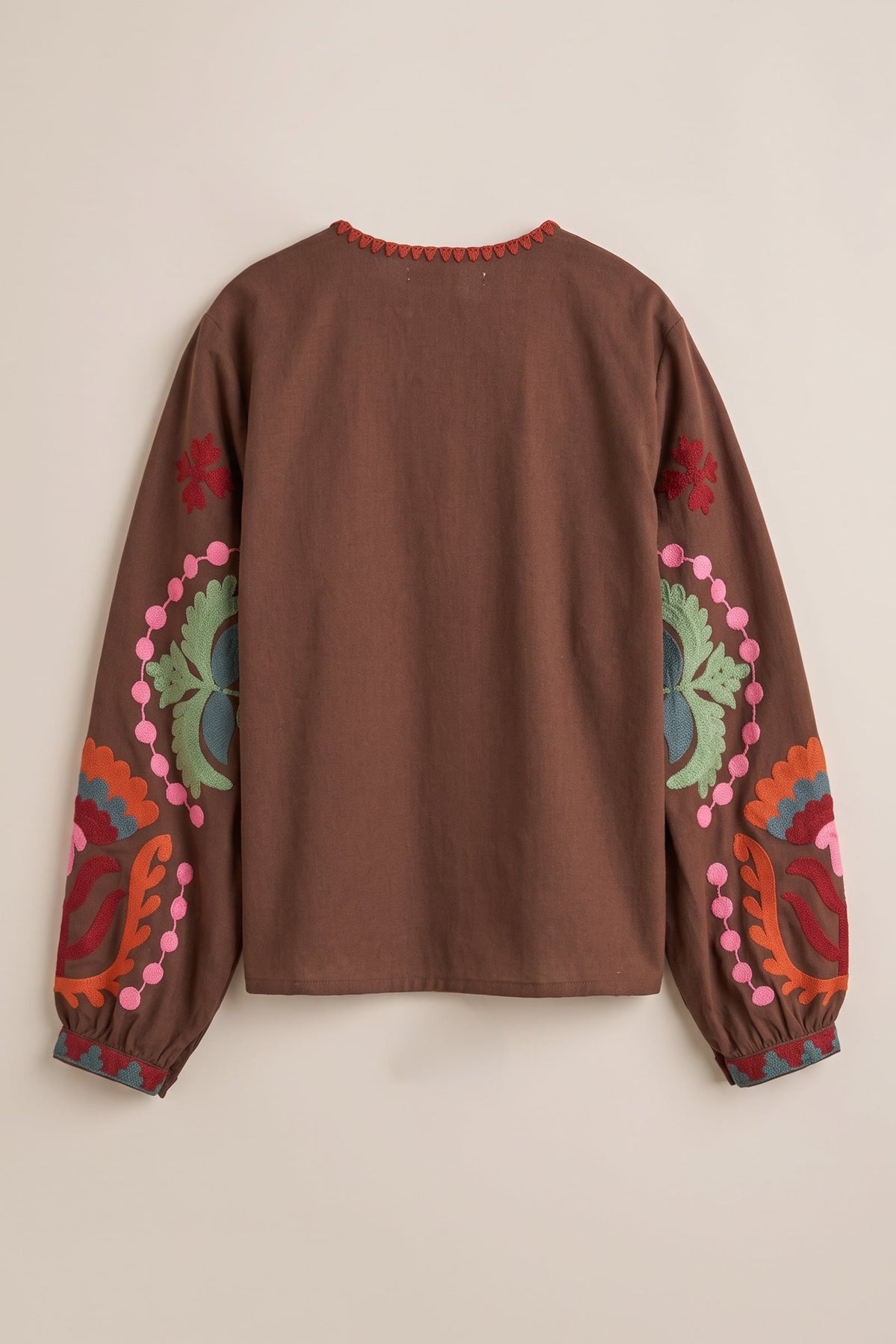 Folk Bloom Embroidered Jacket in Brown - Women's Jackets & Blazers | Urban Daizy