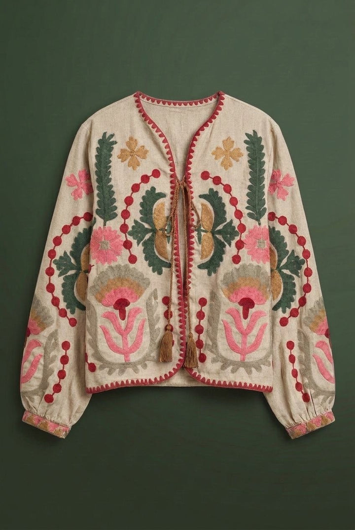 Folk Bloom Embroidered Jacket in Ivory - Women's Jackets & Blazers | Urban Daizy
