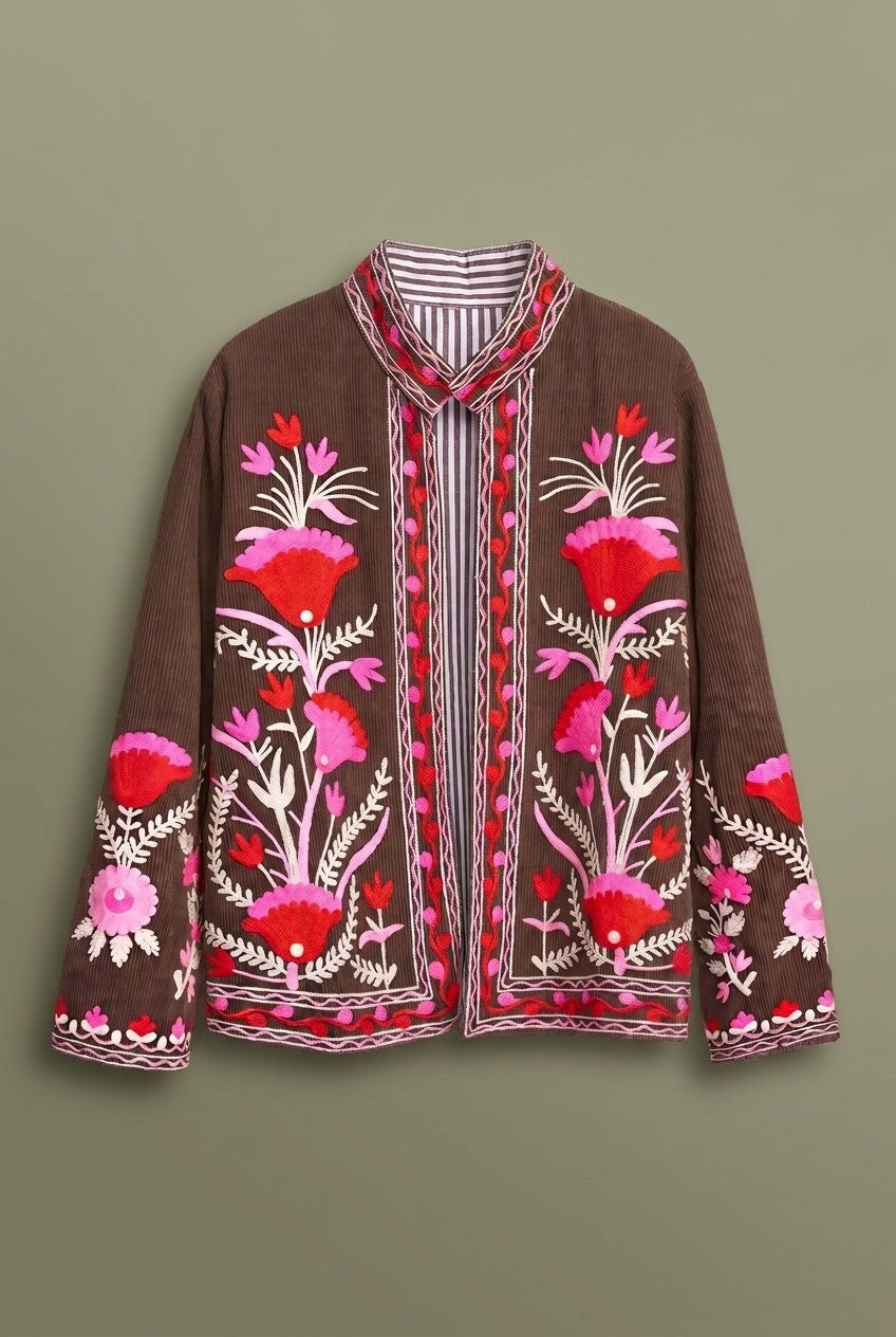 Folk Garden Corduroy Jacket in Brown - Women's Coats | Urban Daizy