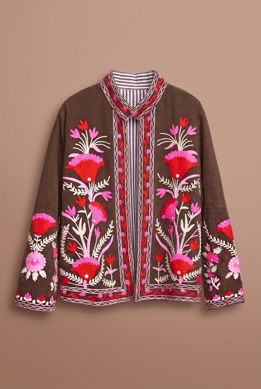 Folk Garden Corduroy Jacket in Brown - Women's Coats | Urban Daizy