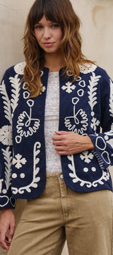 Heirloom Stitch Corduroy Jacket in Navy - Women's Jackets & Blazers | Urban Daizy