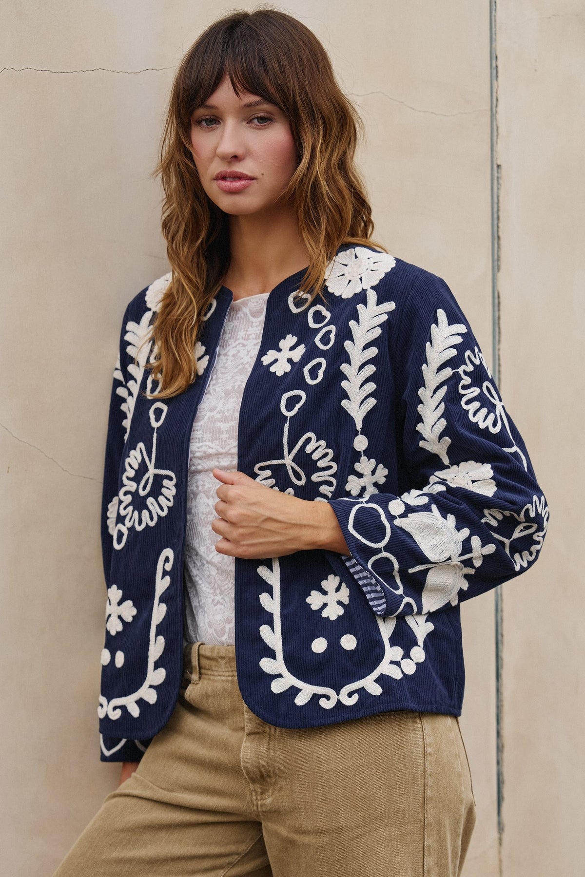 Heirloom Stitch Corduroy Jacket in Navy - Women's Jackets & Blazers | Urban Daizy