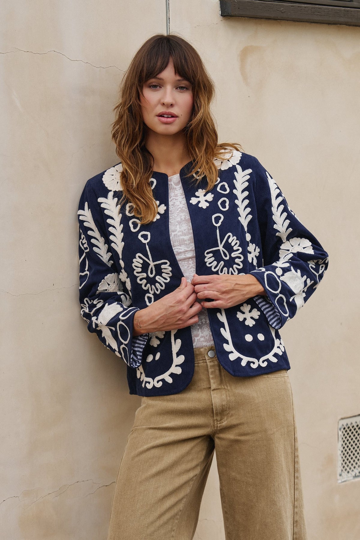 Heirloom Stitch Corduroy Jacket in Navy - Women's Jackets & Blazers | Urban Daizy