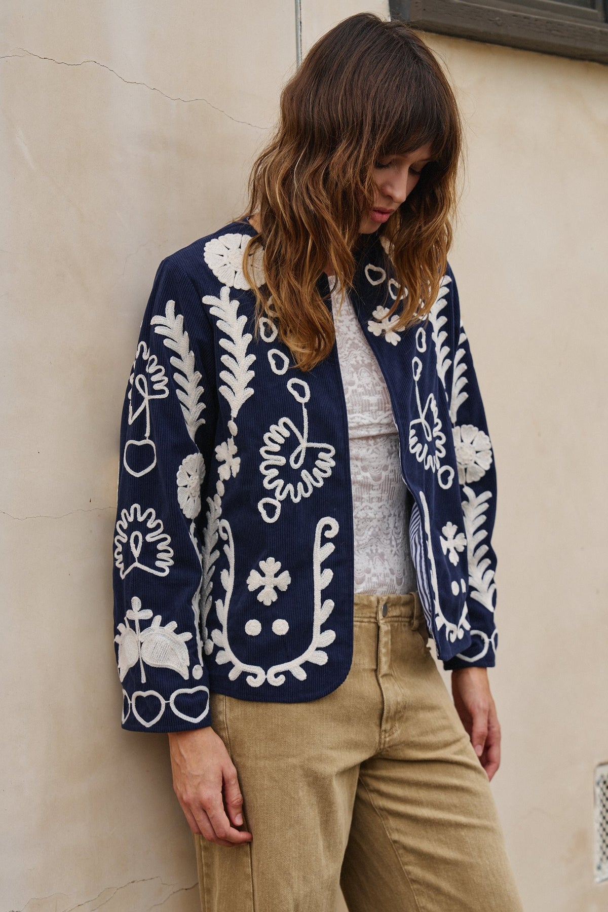 Heirloom Stitch Corduroy Jacket in Navy - Women's Jackets & Blazers | Urban Daizy