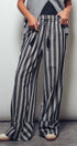 Wide Leg Striped Pants with Drawstring Tassel in Black - Women's Casual Pants | Urban Daizy