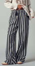Wide Leg Striped Pants with Drawstring Tassel in Black - Women's Casual Pants | Urban Daizy