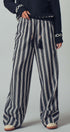 Wide Leg Striped Pants with Drawstring Tassel in Black - Women's Casual Pants | Urban Daizy