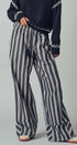 Wide Leg Striped Pants with Drawstring Tassel in Black - Women's Casual Pants | Urban Daizy