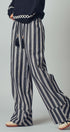 Wide Leg Striped Pants with Drawstring Tassel in Black - Women's Casual Pants | Urban Daizy