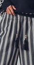 Wide Leg Striped Pants with Drawstring Tassel in Black - Women's Casual Pants | Urban Daizy