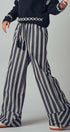 Wide Leg Striped Pants with Drawstring Tassel in Black - Women's Casual Pants | Urban Daizy